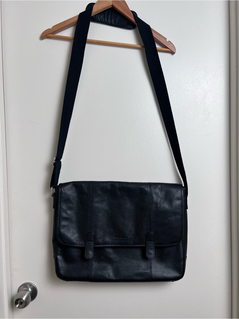 Cole Haan Black Genuine Leather Messenger Laptop Briefcase Crossbody Work Bag